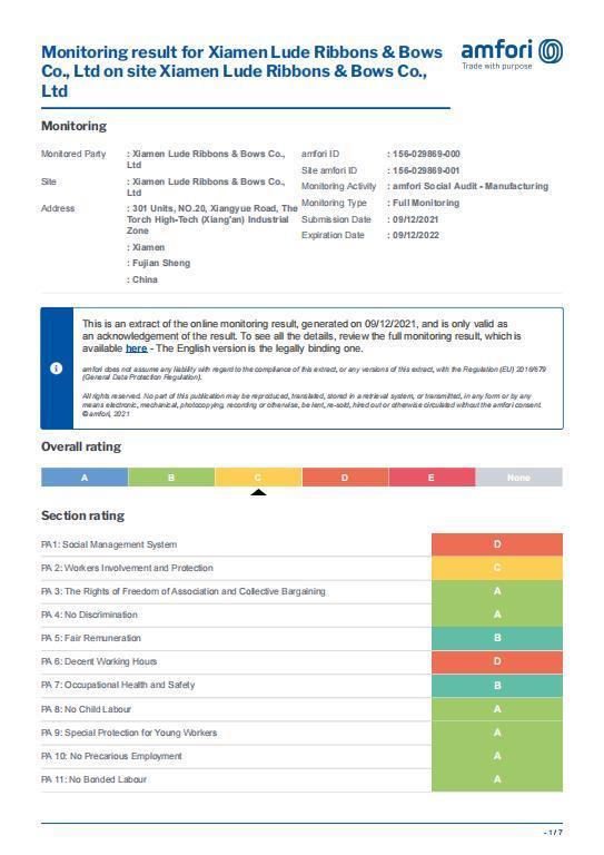 BSCI - Xiamen Lude Ribbons And Bows Co., Ltd.