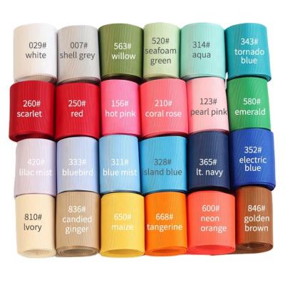 China Wholesale Factory Price Custom Recyled 3mm 100mm 196 inch 75mm Solid Colors 3 100% Polyester Designer Grosgrain Ribbon Rolls for sale