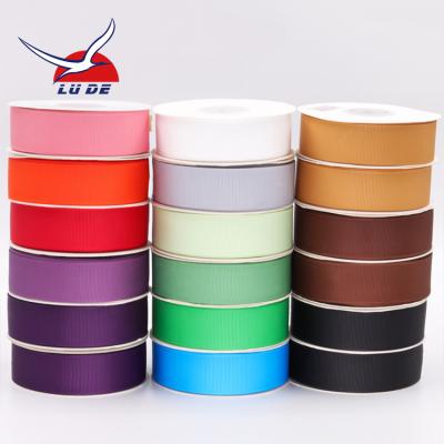 China Recyled manufacturers wholesale plain custom 100% polyester rpet solid color grosgrain 25mm grosgrain fabric ribbon by roll for sale