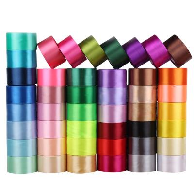 China Custom Wholesale Recycled Recycled Solid Satin Ribbon Roll Recyled Factory Double Side Single Colors 196 Polyester Front for sale