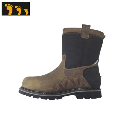 China Waterproof Grain Tumbled Cloth 2.0-2.2mm+nylon Ankle Steel Toe Rubber Sole Miners Wellington Leather Boots for sale