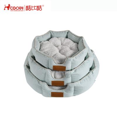 China Sustainable New Products Printed Canvas Round Warm Dog Bed For Lambswool for sale