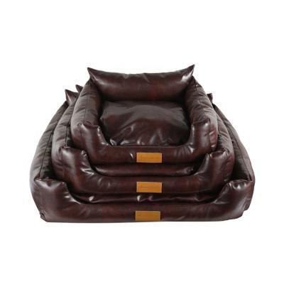 China Sustainable OEM Wholesale Pet Products Luxury PU Leather Dog Bed for sale