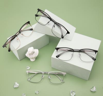 China Classic Oval Style Metal And Acetate Unisex Oval Optical Glasses for sale