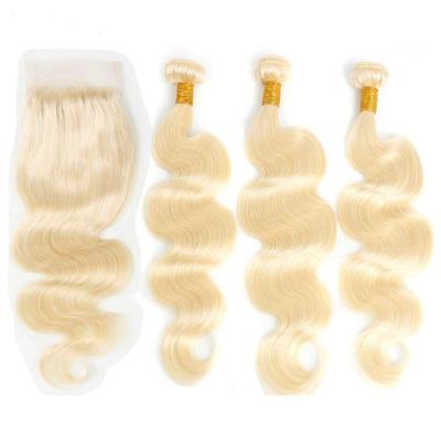 China Free Sample 613 Blonde Color Mink Brazilian Hair Bundle Body Wave 40 Inch Blonde Hair Bundles With Closure for sale