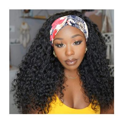 China Big Curl $19.9 Kinky Stock Lace Up Non Wig Remy Brazilian Kinky Curly Ponytail Raw Headband Human Hair Wig for sale