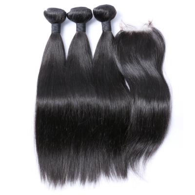 China Unprocessed Mink Brazilian Virgin Hair 8A 10A Grade Silky Straight Virgin Hair Wave Hair Bundles With Lace Frontal Closure for sale