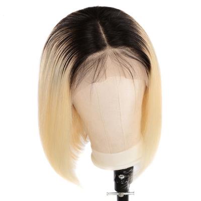 China Silky Straight Wave Colored Human Hair Wigs 1b/613 Blonde Color Hair Bob Wigs Hot Selling Ombre Lace Front Human Hair Wig for sale