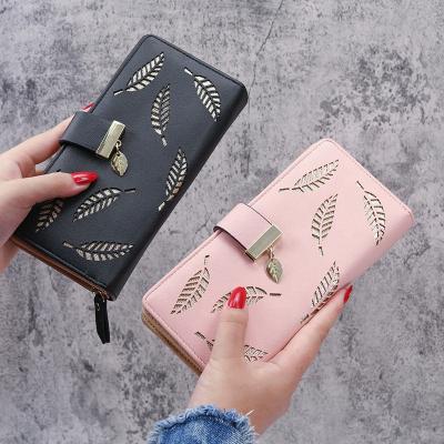 China 2021 Leaves Wallet Women's PU Leather Ladies Hollow Purses and Handbags None Coin Purse Card Purse for sale