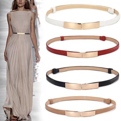 China Dress Belt Women Waist Belt Thin Skinny Elastic Buckle Belt Gold Metal PU Leather Waist Belt for sale