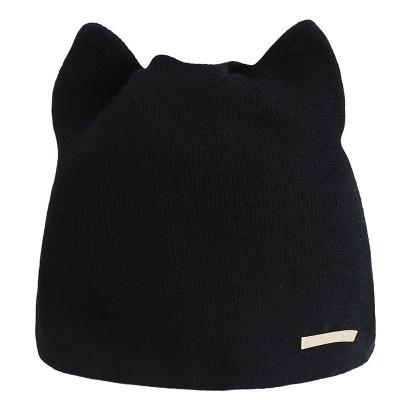 China COMMON Women Hat With Ears Skullies Beanie Solid Color Lady Winter Warm Knitted Hat for sale