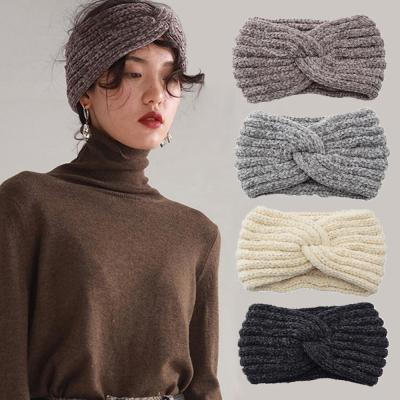 China European and American style knitted corduroy cross women's warm headbands earmuffs winter headbands hair accessories for sale