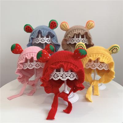 China Cute Children Knitted Cartoon Hats Winter Fruit Cute Wool Hat Cotton Baby Warm Soft Hat for sale