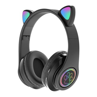 China Hot Selling Cute Loud Canceling Cat Ear Foldable Wireless Headphones Support Tf Card BT for sale