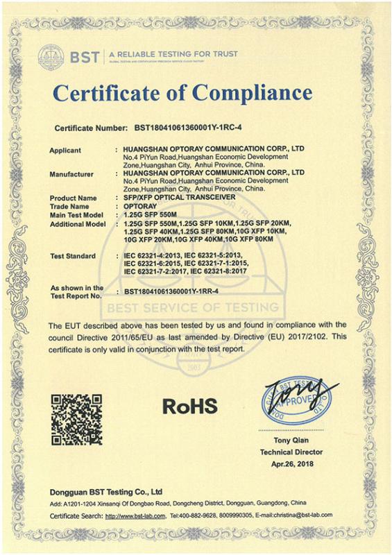 RoHS - Huangshan Optoray Communication Corp., Limited