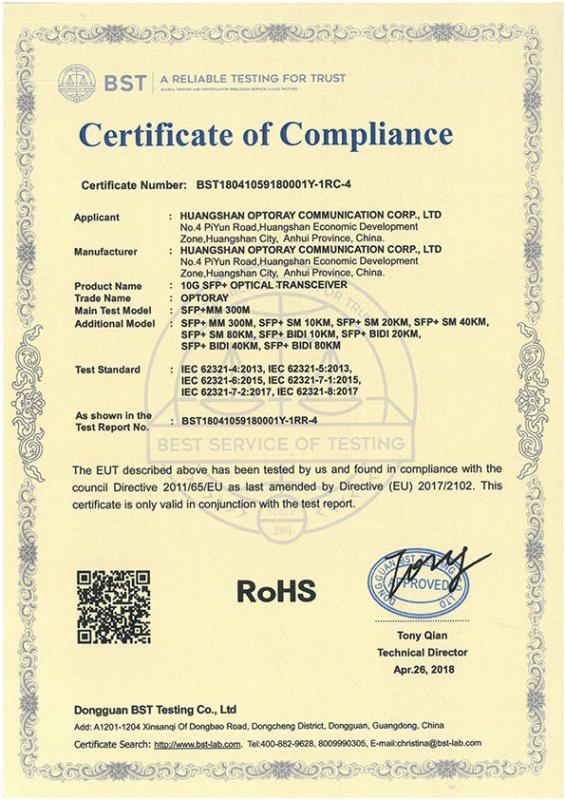 RoHS - Huangshan Optoray Communication Corp., Limited