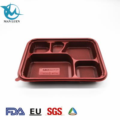 China Japanese Style 5 Compartment Disposable Fast Food Container Bento Box Plastic Eco-friendly Rectangular Disposable Box for sale