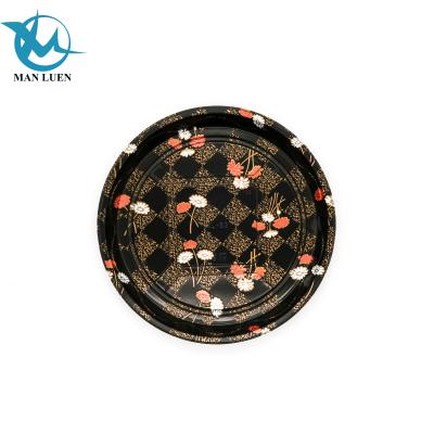 China Disposable Plastic Round Gold Round Sushi Packing Tray Japan Food Container Party Tray Sakura Tray Sushi Containers With Lid for sale