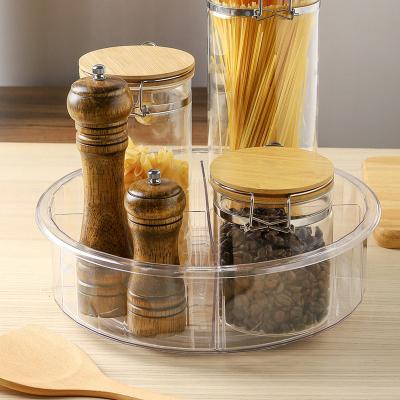 China Modern High Quality Round Plastic Spice Storage Rack Trays 360 Degree Makeup Organizer Seasoning Turntable Rotating Kitchen Organizer for sale