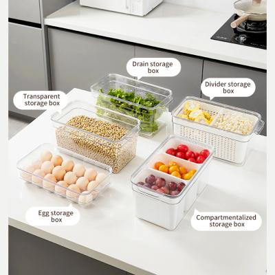 China Plastic Stackable Freshness Keeping Space Storage Boxes Freezer Drawer Kitchen Container Fridge Bins Fridge Organizer Fridge Saver Set for sale