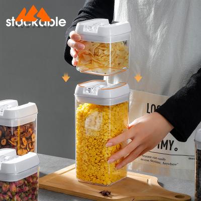 China Sustainable Plastic Cereal Containers With Lock Lids For Kitchen Stackable Plastic Box For Fruit Vegetable Grain for sale