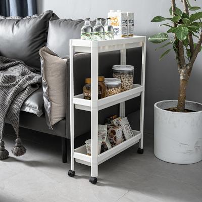 China Modern Slim Basket Trolley Laundry Cart Shelf Rack Plastic Storage Kitchen Cart with 4 Wheels Service Storage Rolling Carts for sale