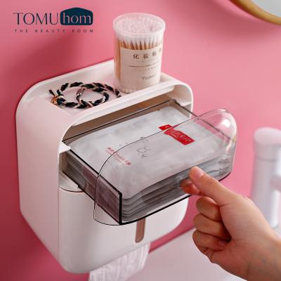 China Bathroom Minimalist Toilet Paper Holder Kitchen Toilet Paper Holder Cover Tissue Box Plastic Wall Mounted Self Adhesive Corner Storage Boxes for sale