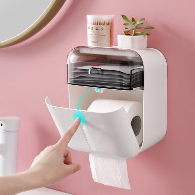 China Minimalist Wall Mounted Self Adhesive Corner Toilet Paper Holder Cover Tissue Box Storage Boxes Bathroom Accessories With Drawer for sale