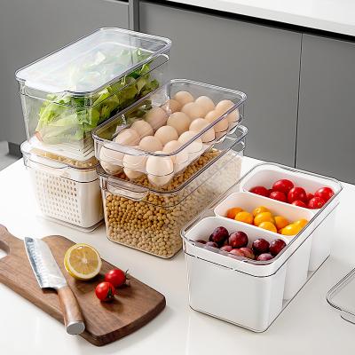 China Kitchen Food Container Kitchen Bpa Free Viable Plastic Clear Storage Cabinet Fridge Organizing Bin With Handles Organizer Jar for sale