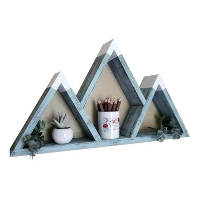 China Handmade Wooden Wall Decor Wooden Shelf Mountain Shape Storage Nature Floating Shelves for sale