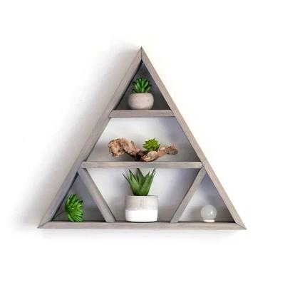 China Minimalist Wooden Triangle Wall Shelf Crystal Storage Design Display Shelves Home Decor for sale