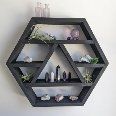 China Custom Collection Hexagon Storage Triangle Shelf Handmade Wooden Wall Mounted Floating Shelves for sale