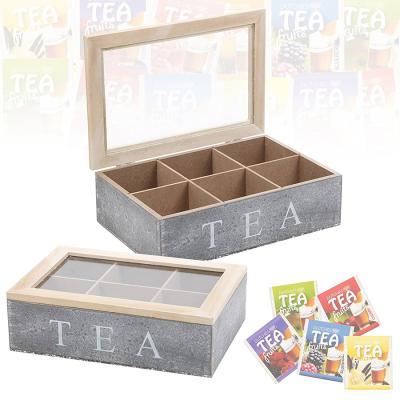 China Handmade Empty Tea Canister Wooden Tea Set Storage Box With Glass Top for sale