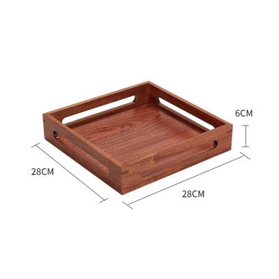 China Widely Used Square Sapele Tray Food Fruit Cake Display Wooden Serving Tray 28x28x6cm for sale