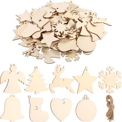 China Wholesale Custom Christmas Tree Ornaments DIY Unfinished Wooden Christmas Card Decoration Home Decor for sale