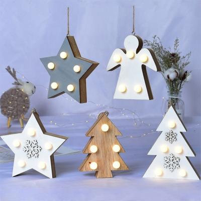 China Christamas Home Decor Christmas Decoration Lights Supplies Wooden Decoration With Led Lamp for sale