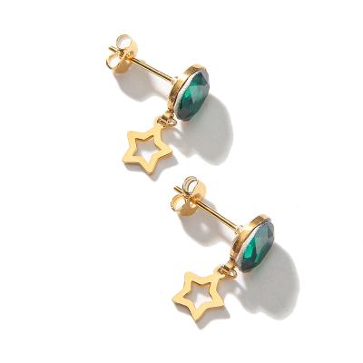 China High Quality Vintage Stainless Steel Stud 14K Elegant Gem Stone Star Gold Plated Stud Earrings For Women for sale