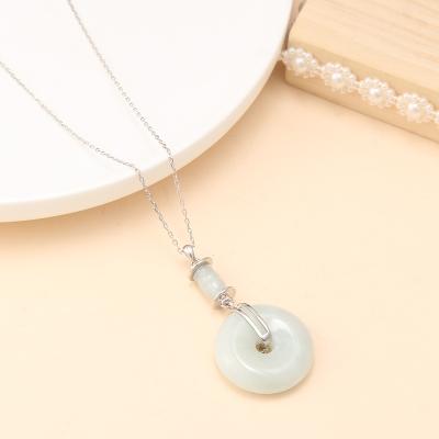 China Traditional Chinese Style Feng Shui Lucky Healing Round Jade Pendant Silver 925 Environmental Friendly Necklace for sale