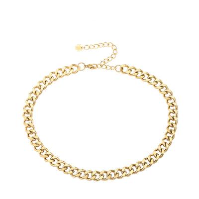 China Hip Hop Necklace Environmentally Friendly Stainless Steel Cuban Link Gold Plated Choker Chain Necklace For Women for sale