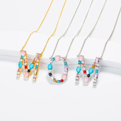 China 2021 Hot Selling Environmentally Friendly Rainbow 26 Alphabet Colorful Letter Name Pendant Necklace for sale