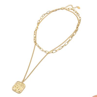 China 2021 new punk high quality 14k multilayer gold tarnish free chain stainless steel necklace for women for sale