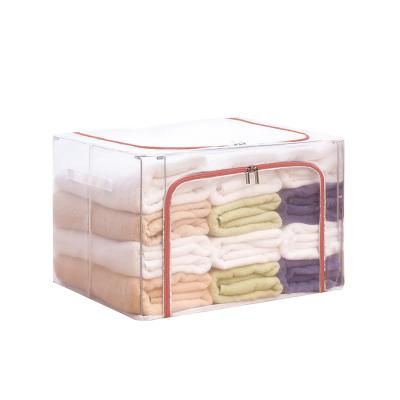 China 66L/100L Net Wire Storage Box Steel Frame Transparent Folding Waterproof Cloth Storage Box Viable For Comforter Clothing for sale