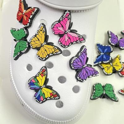 China Popular Designer Washable Bracelet Charm For Wrist Band Decoration Butterfly PVC Shoe Charm Fit Clogs Wholesale Colorful Decoration for sale