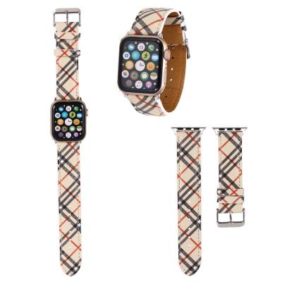 China Fashion Modern Luxury Ladies Leather Watch Strap Plaid Pattern Apple Watch Band 38mm 40mm 41mm 42mm 44mm 45mm BD001LJQ-1 for sale