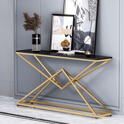 China New Hot Sale Simplicity XGZ008 Modern Minimalist Wrought Iron Console Table With Ariston White And Silver Dragon Marble Table Top for sale