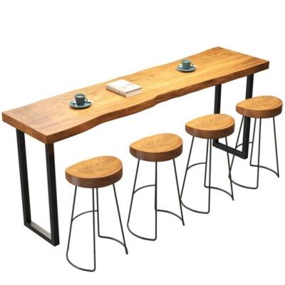 China CZW10 Restaurants Coffee Bar Rectangular Size Live Edge Long Coffee Dining Solid Wood Modern Solid Wood Table With Chair Sets for sale