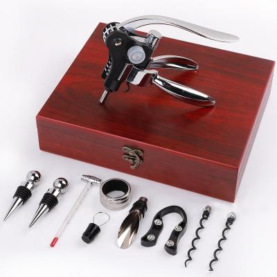 China Viable Wooden Box 9pcs Rabbit Wine Opener Set Luxury Style Zinc Alloy Corkscrew Lever Wine Bottle Corkscrew Set for sale