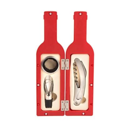 China Viable 3 Piece Wine Opener Set Bottle Shaped Accessories Set Corkscrew Kit for sale