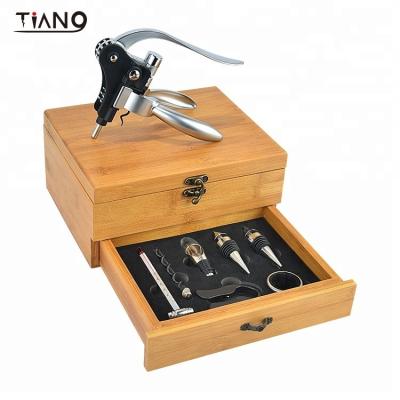 China Viable Wine Gift Set Wooden Drawer Box Rabbit Wine Opener Bamboo Corkscrew for sale