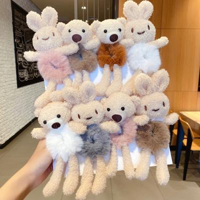 China For Cubic Rabbit Bunny Plush Hair Bands Cute Hair Ornament Ring Sweet Head Horse Tail Hair Teddy Bear Hoop for sale